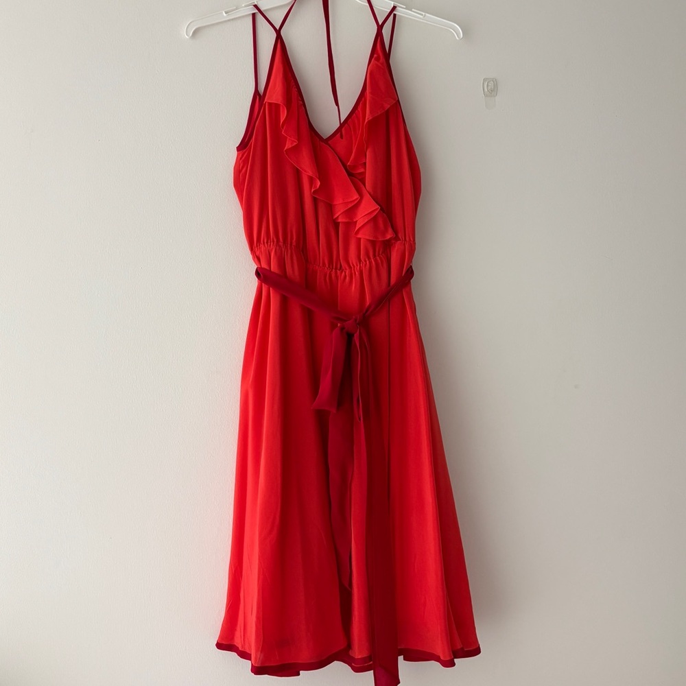 Anthropologie Elegant Scarlet Red Silk Ruffle Dress